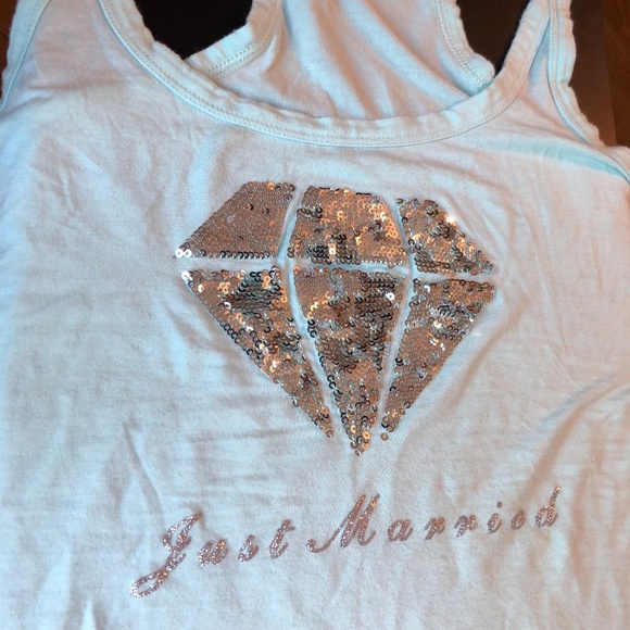 "Just Married" diamond sequin and blue tank - Picture 5 of 5